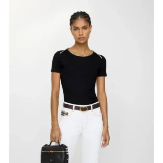 Tricou din bumbac elastic cu borduri în carouri