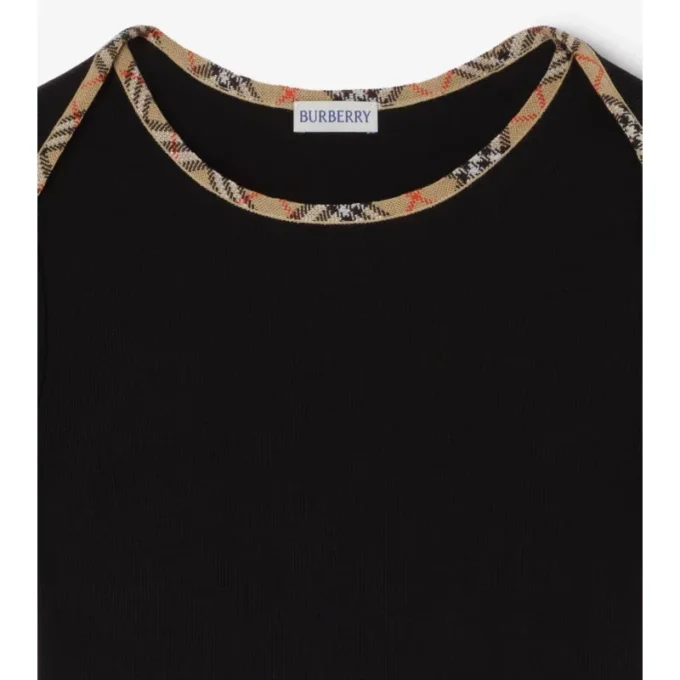 Tricou din bumbac elastic cu borduri în carouri Tricou din bumbac elastic cu borduri în carouri