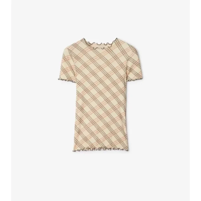 Tricou din bumbac elastic cu imprimeu în carouri Tricou din bumbac elastic cu imprimeu în carouri