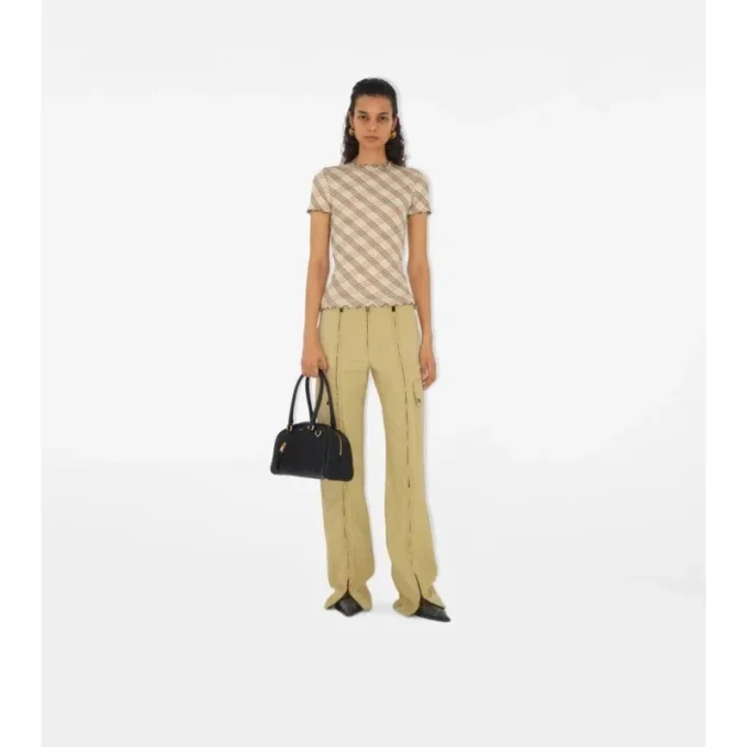 Tricou din bumbac elastic cu imprimeu în carouri Tricou din bumbac elastic cu imprimeu în carouri