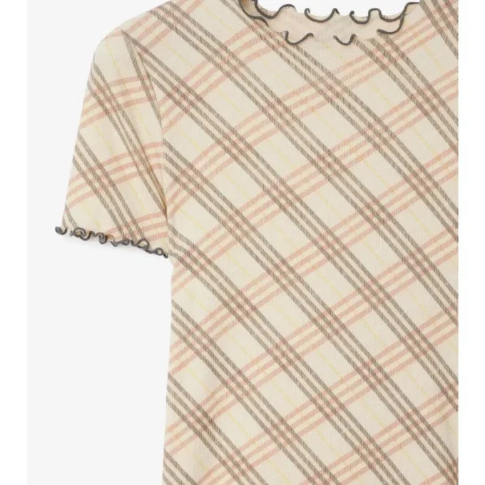Tricou din bumbac elastic cu imprimeu în carouri Tricou din bumbac elastic cu imprimeu în carouri