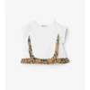 Tricou din bumbac elastic cu volane în carouri Tricou din bumbac elastic cu volane în carouri