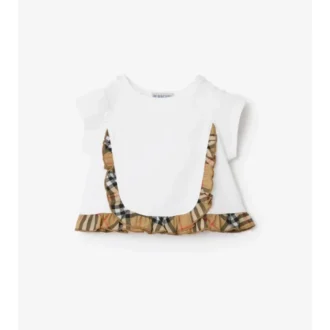 Tricou din bumbac elastic cu volane în carouri