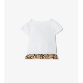 Tricou din bumbac elastic cu volane în carouri
