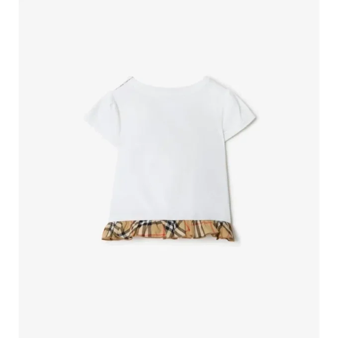 Tricou din bumbac elastic cu volane în carouri Tricou din bumbac elastic cu volane în carouri