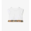 Tricou din bumbac elastic cu volane în carouri Tricou din bumbac elastic cu volane în carouri