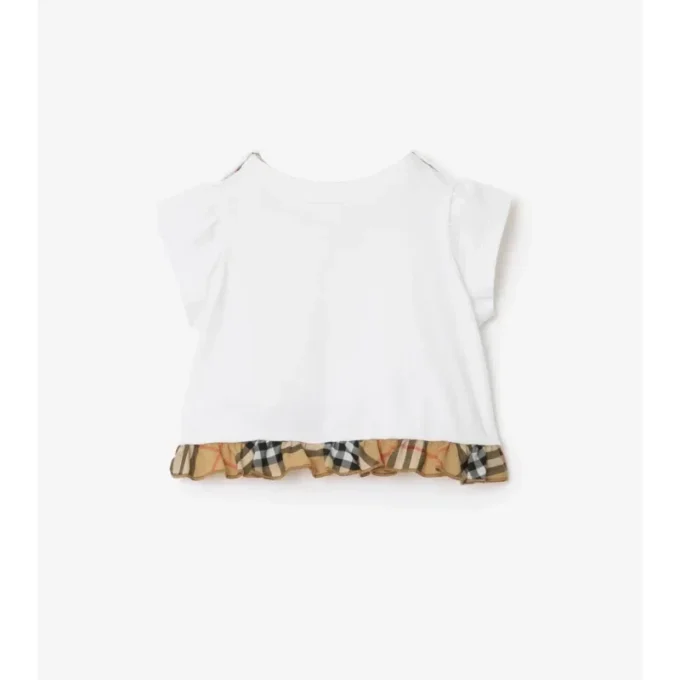 Tricou din bumbac elastic cu volane în carouri Tricou din bumbac elastic cu volane în carouri
