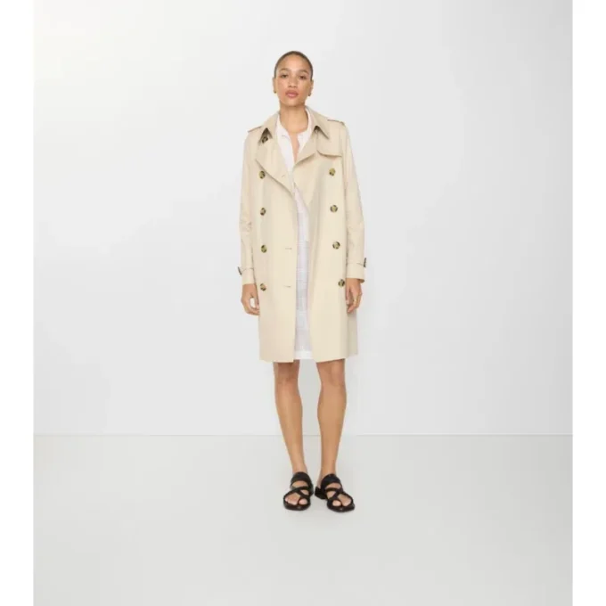 Tropical Gabardine Kensington Trench Coat, de lungime medie
