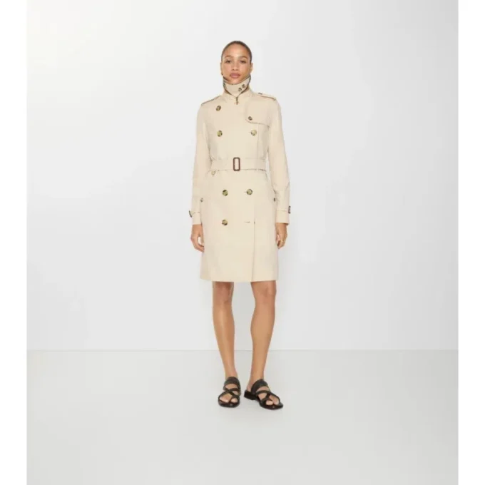 Tropical Gabardine Kensington Trench Coat, de lungime medie