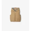 Vestă căptușită reversibilă din nailon cu imprimeu în carouri Vestă căptușită reversibilă din nailon cu imprimeu în carouri