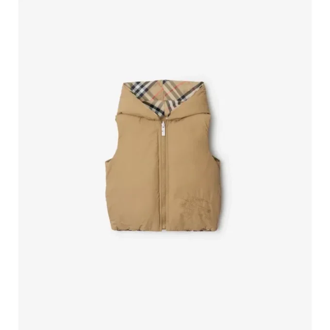 Vestă căptușită reversibilă din nailon cu imprimeu în carouri Vestă căptușită reversibilă din nailon cu imprimeu în carouri