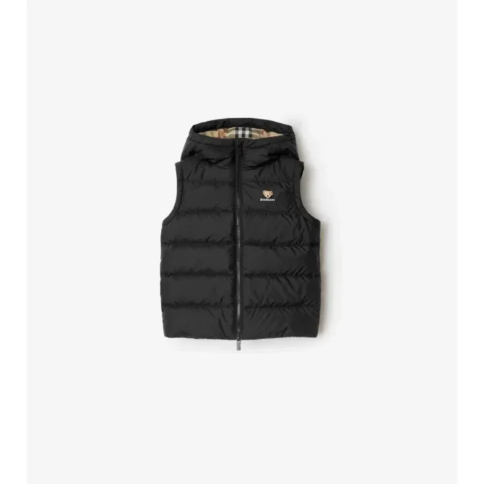 Vestă matlasată din nailon cu glugă Vestă matlasată din nailon cu glugă